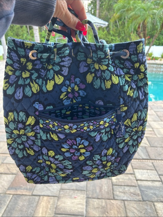 Vera Bradley Handbags - Vera Bradley Navy Floral Quilted Drawstring backpackwith Yellow & Purple Accents